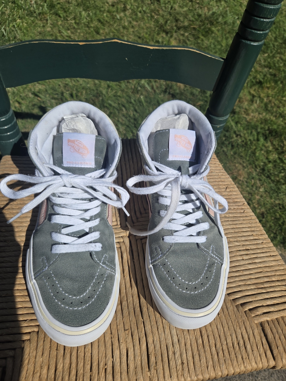 Vans Suade High-Top Sneakers in Gray, Pink & White - Picture 3 of 8